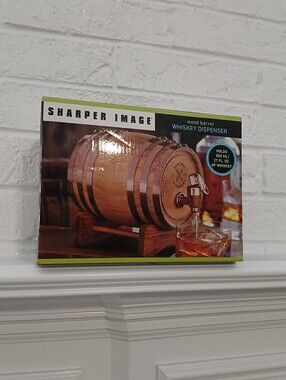 Sharper Image Wood Barrel Whiskey Dispenser - Natural Wood NIB